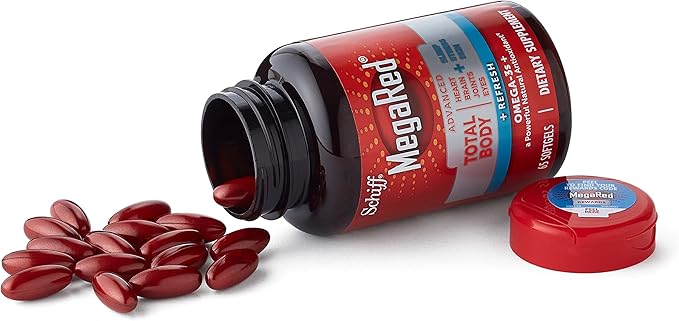 MegaRed Omega-3 Blend Total Body + Refresh 500mg Softgels (65 Count in a Bottle) Easily Absorbed Krill Oil to Support Your Heart Joints Brain &amp Eyes