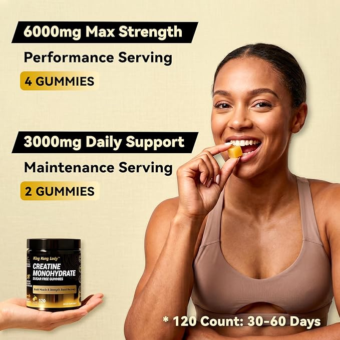 Sugar Free Creatine Gummies 6000mg - Delicious Taste for Men &amp Women - Muscle Builder for Strength &amp Faster Recovery - Made By NSF Factory 120 Count.