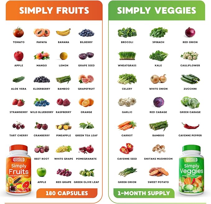 Simply Nature's Pledge - Packed with Over 40 Different Fruits &amp Vegetables - Made with Whole Food Superfoods - with High Beta Carotene – 100% Soy Free - 90 Count (Pack of 2)