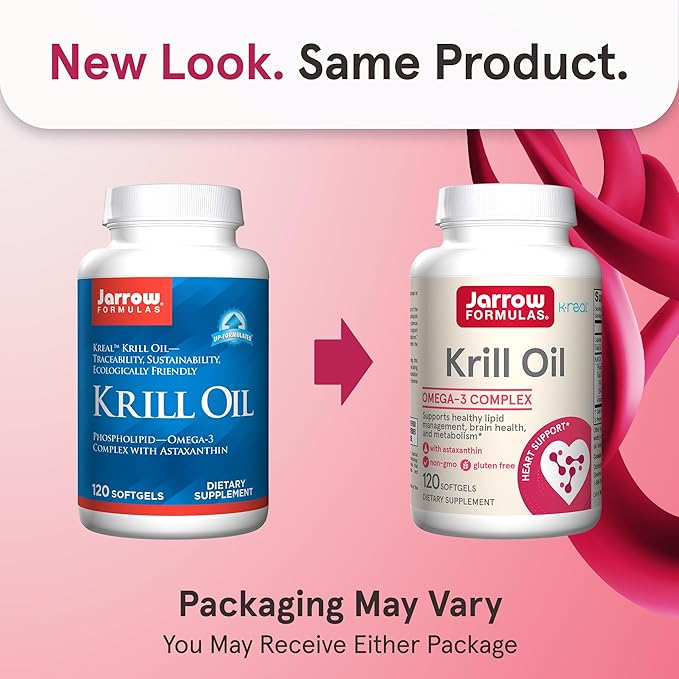 Jarrow Formulas Krill Oil - Phospholipid Omega-3 Complex with Astaxanthin - 120 Softgels - 60 Servings - Supports Lipid Management Metabolism Brain &amp Heart Health - EPA &amp DHA - Gluten Free -
