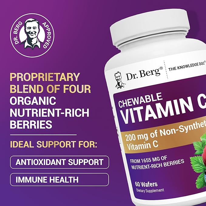 Dr. Berg Chewable Vitamin C Complex - Made with Organic Non-GMO Berries - 60 Delicious Wafers