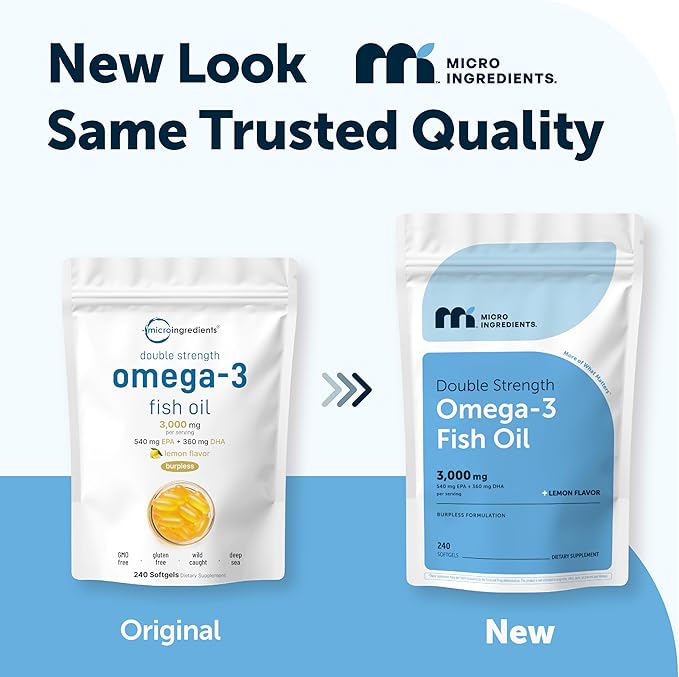 Micro Ingredients Omega 3 Fish Oil Supplements 3000mg Per Serving 240 Softgels | Lemon Flavored – Burpless | EPA 540mg + DHA 360mg | Deep Sea Fish