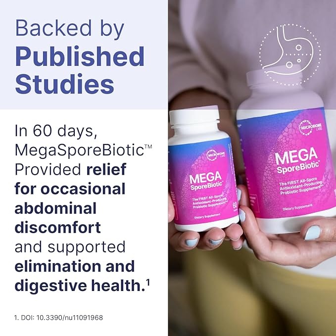 Microbiome Labs MegaSporeBiotic Probiotics for Women &amp Men - Spore-Based Probiotic for Gut Health &amp Digestive Support - Shelf-Stable Travel-Friendly Mens &amp Womens Probiotics (180 Capsule