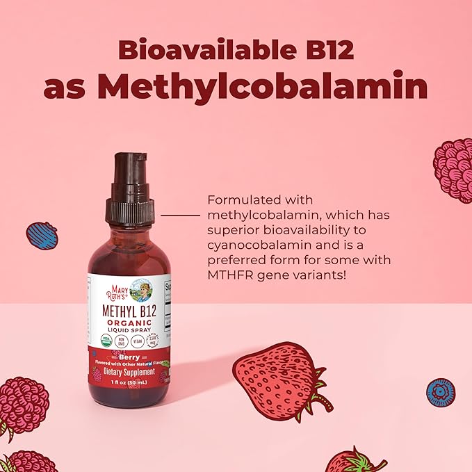 MARYRUTH'S Organic Methyl B12 Spray | 1500 mcg B12 Per Serving | Methylcobalamin | Energy Metabolism | Cognitive Function | Neuro Health | Vegan | Gluten Free | Sugar Free | 1 Fl Oz