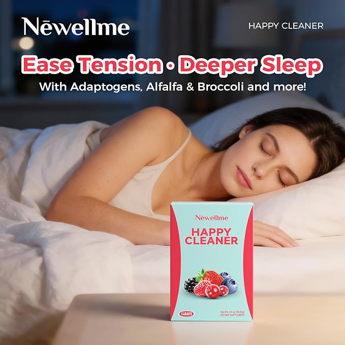 NEWELLME Happy Cleaner Digestive Supplement Powder Gut Health Drink Mix with Probiotics Digestive Enzymes &amp Fiber Supports Digestion and Bloating Berry Flavor 14 Sachets
