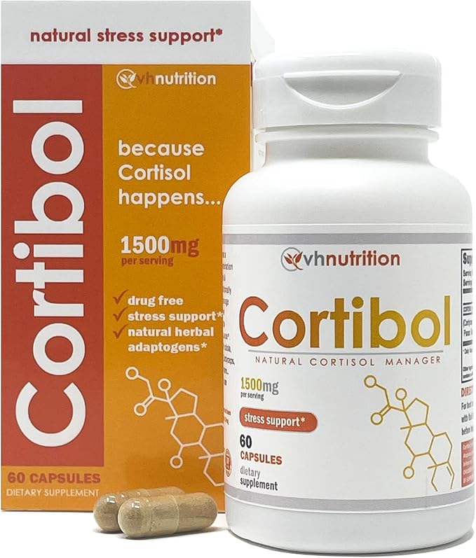 VH Nutrition CORTIBOL | Cortisol Manager* Supplement | Maximum Strength Adrenal Support* for Men and Women | Rhodiola Cordyceps and Eleuthero | 60 Capsules