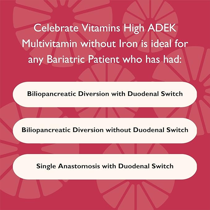 Celebrate Vitamins Multi ADEK Iron Free – Daily Bariatric Multivitamin High Level of Vitamins A D E K &amp B12 for Duodenal Switch Surgery Patients (180 Capsules)