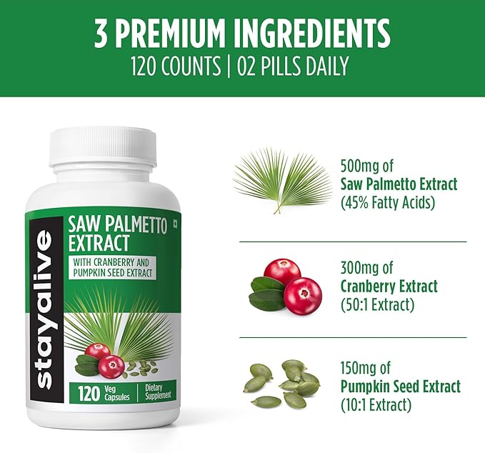 STAYALIVE Lycopene and Saw Palmetto Bundle with Cranberry and Pumpkin Seed Extract 240 Vegan Pills Non-GMO &amp Gluten Free Men's Health Supplement