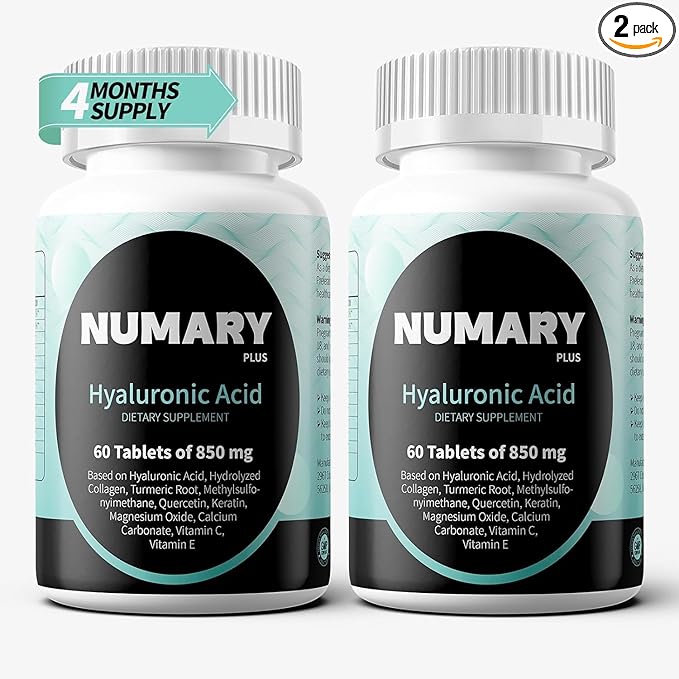 Hyaluronic Acid with Hydrolyzed Collagen MSM Turmeric Vitamin C 120 Tablets 4 Month Supply