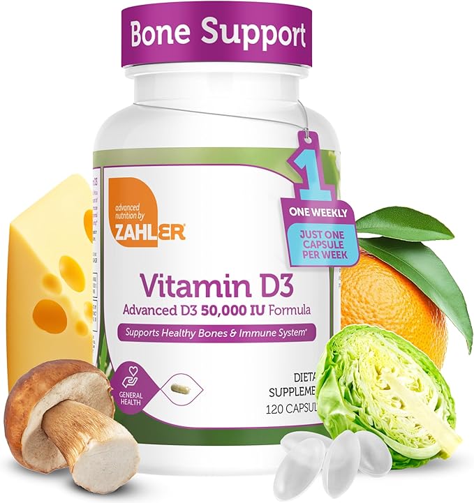 Zahler - Advanced Vitamin D3 50000 IU capsules (120 Count) Kosher Vegetarian Friendly Vitamin D for Immune Support Bone Teeth &amp Muscle Health - Weekly D3 Vitamin Supplement- Easy Swallow Vitamin