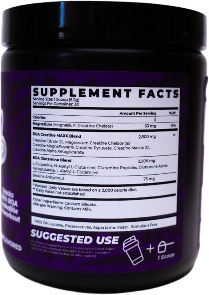 BOA Creatine MAXX Creatine + Glutamine Powder Unflavored Muscle Recovery &amp Performance Support (30 Servings)
