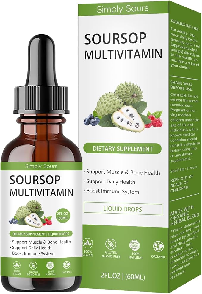 Simply Sours Organic Soursop Graviola Extract Drops - 5000mg Pure Leaf &amp Fruit Liquid Supplement Sugar-Free Gluten-Free 2 fl oz (60 Servings)