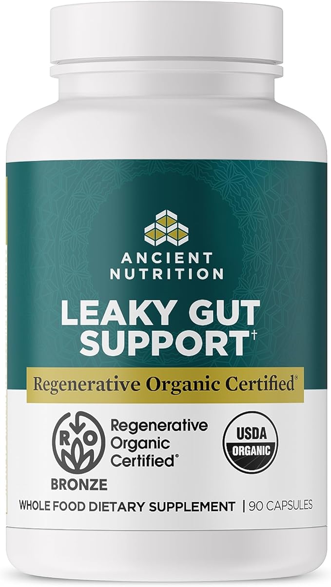 Ancient Nutrition Gut Health Supplement Regenerative Organic Certified Leaky Gut Capsules Formulated with Lion’s Mane Fermented Licorice Root and Spearmint Gluten Free Paleo and Keto Friendly 90