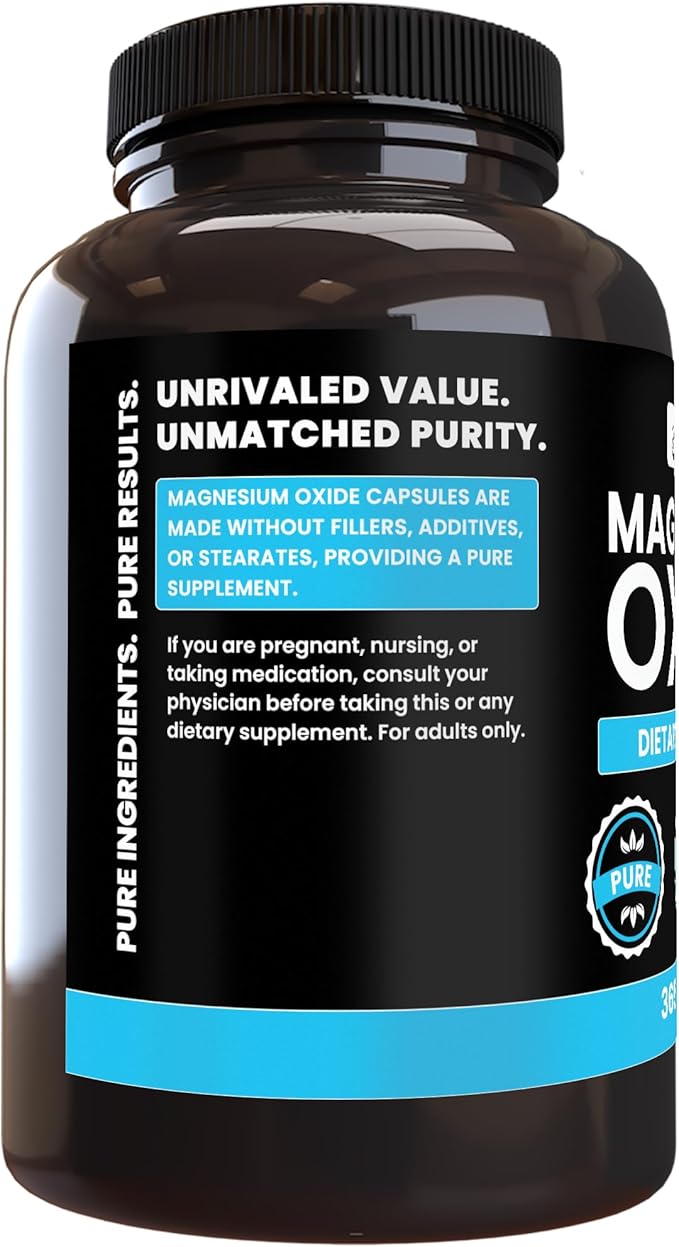 Pure Original Ingredients Magnesium Oxide No Magnesium Or Rice Fillers Always Pure Lab Verified (365 Capsules)