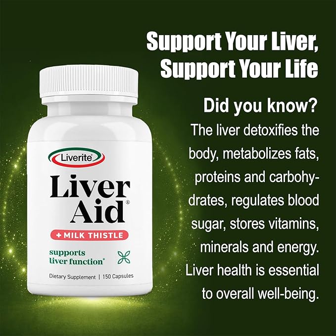 LIVERITE Liver Aid with Milk Thistle 150 Capsules Supports Healthy Liver Function Cleansing Energy &amp Daily Wellness
