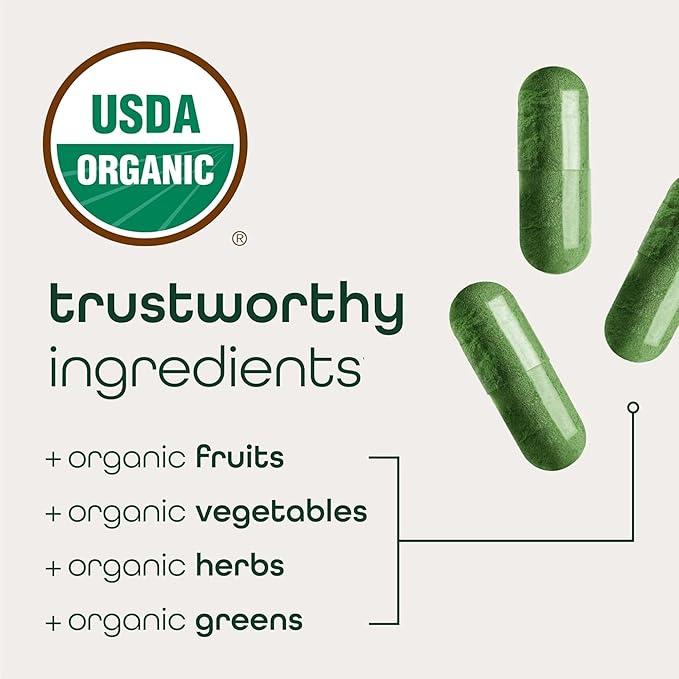 Zena Nutrition Organic Super Greens Fruit &amp Veggies Supplement 70+ Superfoods from Fruit &amp Vegetables Spirulina Chlorella Prebiotics &amp Probiotics Digestive Enzymes for Gut Health 180