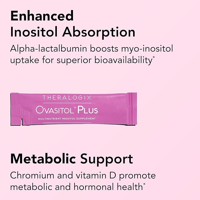 Theralogix Ovasitol Plus Metabolic Health Supplement - Myo-Inositol &amp D-Chiro Inositol+Chromium Picolinate+Alpha-lactalbumin &amp Vitamin D - 90-Day Supply - Unflavored - 180 Count