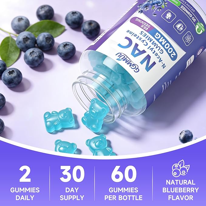 2 Pack NAC Gummies for Kids &amp Adults NAC Supplement N Acetyl Cysteine 200mg for Antioxidants &amp Immune Support Non-GMO Gluten-Free Vegan Sugar Free Blueberry Flavor 120 Count
