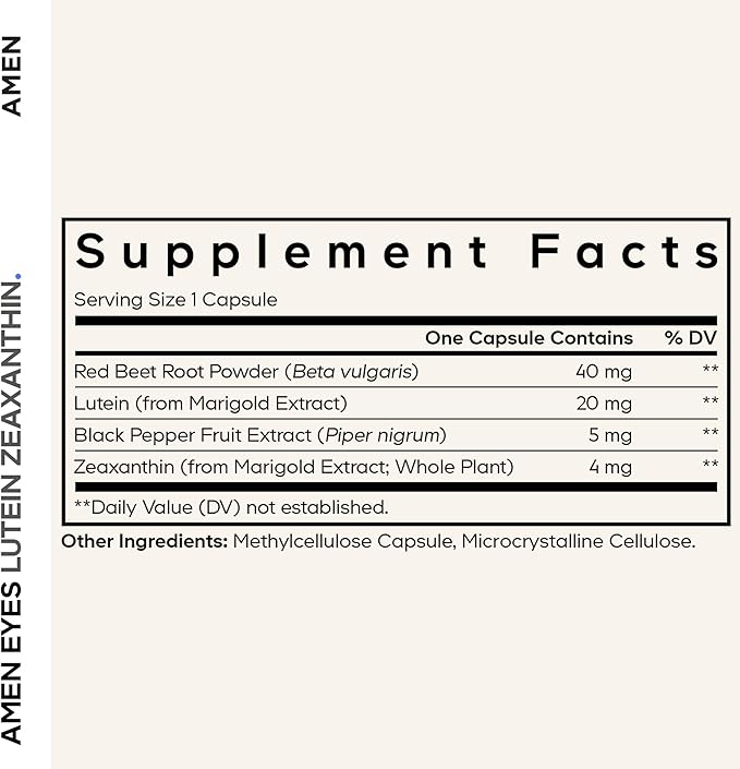 Amen Eyes Lutein Zeaxanthin Supplement - Eyes Vitamins - Lutein and Zeaxanthin from Marigold Extract Red Beet Root Powder Black Pepper Fruit Extract - 3-Month Supply Eye Care - Non-GMO - 90 Capsules