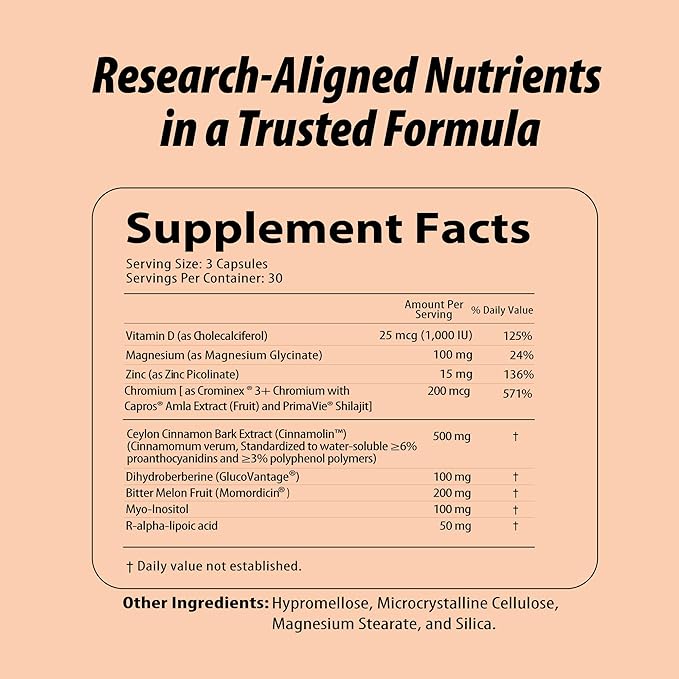 Ceylon Cinnamon &amp Berberine (Dihydroberberine) Supplement for Blood Sugar Support with Added Blood Sugar Complex Myo-Inositol Bitter Melon R-ALA VIT. D Chromium Magnesium &amp Zn– 90 NutriSulin C