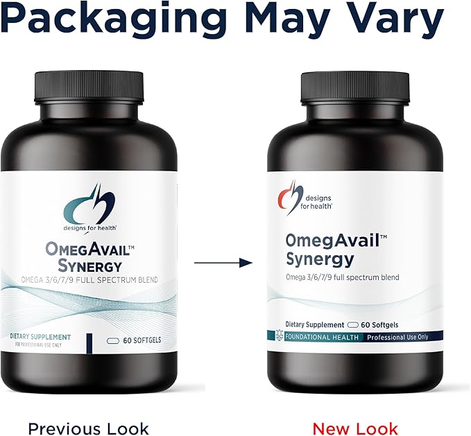 Designs for Health OmegAvail Synergy - Omega Complex for Adults - Omega 3-6-7-9 Fatty Acids from Borage and Macadamia Oil + Triglyceride (TG) Fish Oil with DHA &amp EPA (60 Softgels)