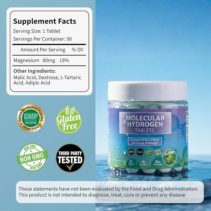 BODY C.E.O. Hydrogen Water Tablets with Magnesium | Molecular Hydrogen Tablets for Drinking Water | Supports Energy Focus &amp Antioxidant Balance | Vegan &amp Gluten Free Supplement| 90 Count (Lime