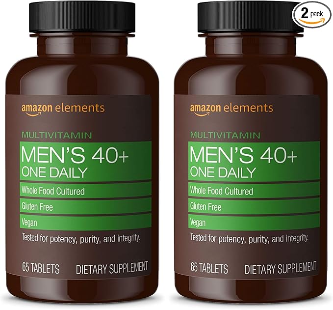 Amazon Elements Men's 40+ One Daily Multivitamin Vegan 2 Month Supply (Packaging May Vary) 65 Tablets (Pack of 2)