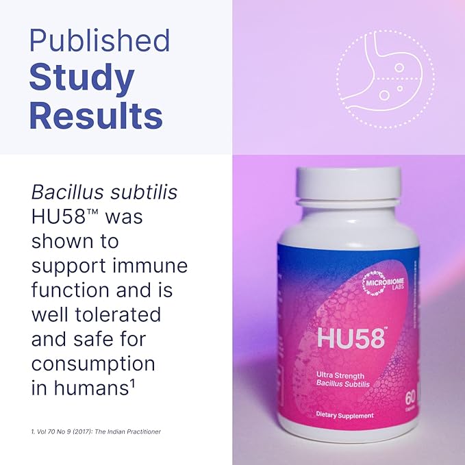 Microbiome Labs HU58 Bacillus Subtilis Probiotics for Women and Men - High Potency Spore Probiotic for Digestive Health &amp Immune Support - Daily Capsules with 10 Billion CFU (60 Capsules)