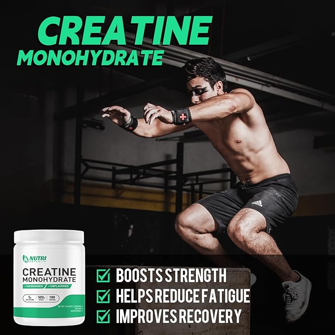 Creatine Monohydrate Powder 500g Pure Micronized Creatine Supplements for Men and Women Building Muscle Pre &amp Post Workout Supplements Vegan Unflavored - 100 Servings (1.1Lb)