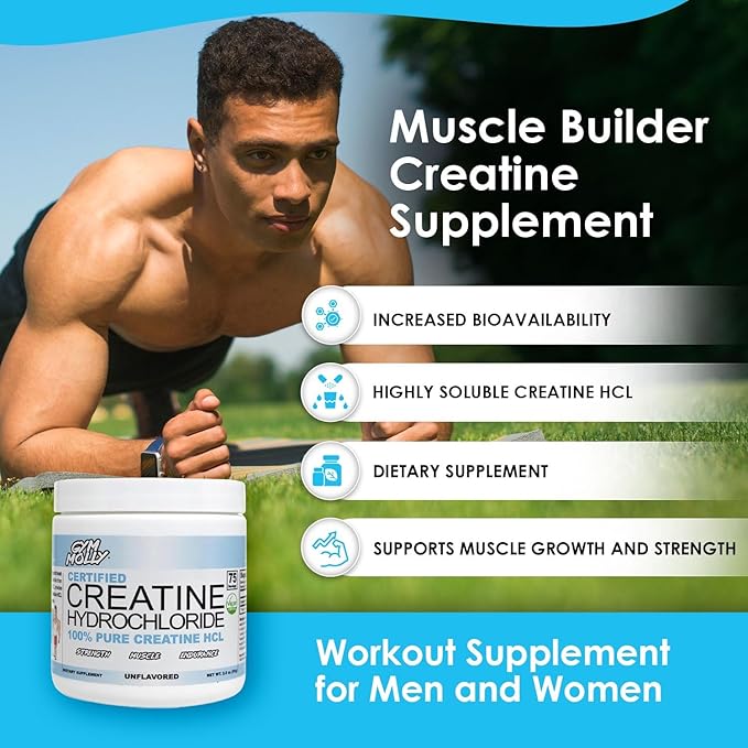 Gym Molly Creatine Hydrochloride Powder Highly Soluble Creatine Hydrochloride Unflavoured Vegan Workout Supplement for Men and Women Muscle Builder Creatine Supplement (75 Servings 750mg)