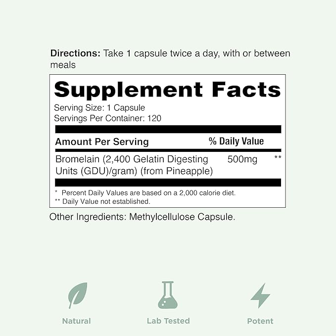 Yuve High Potency Bromelain 500mg 2400GDU Digestive Enzymes - Gut &amp Joint Health from Pineapple - Helps Digesting Proteins - Plant-Based Non-GMO 3rd Party Tested - 120 Capsules