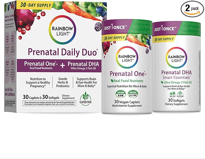 Rainbow Light Prenatal DHA Vitamins for Women | 30 Caplets &amp 30 Softgels | Omega-3 Fish Oil (DHA &amp EPA) | Support for Mom &amp Baby