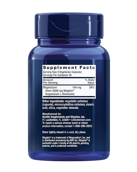 Life Extension Neuro-Mag Magnesium L-Threonate Memory Health Quick Thinking Cognitive Health Support Vegetarian Non-GMO 90 Vegetarian Capsules (144 mg from 2000 mg Magtein Magnesium (Pack of 2)