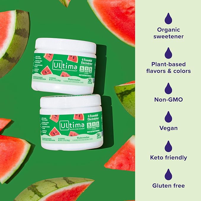 Ultima Replenisher Daily Electrolyte Powder Drink Mix – Sugar Free – Watermelon 30 Servings – Hydration Powder with 6 Key Electrolytes and Trace Minerals – Keto Friendly Vegan Non-GMO
