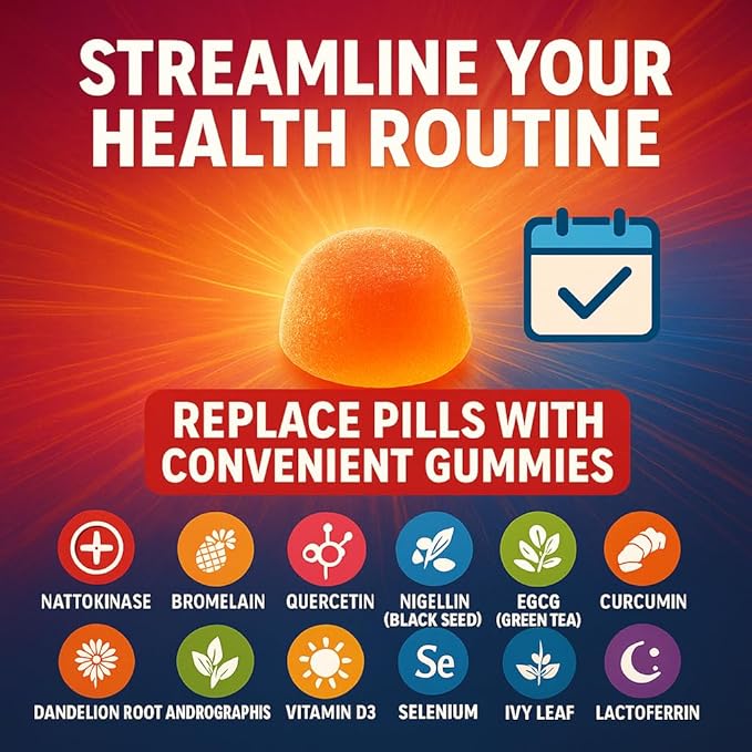 Spike Protein Detox Gummies - Nattokinase Bromelain Quercetin EGCG Curcumin Dandelion Root Andrographis Zinc Vitamin D3 Selenium Fisetin Proteolytic Enzyme for Fibrinolytic Foreign Protein Cleanse