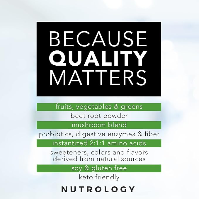 Nutrology Greens &amp Fruits Powder-Naturally Sourced Superfood Chocolate (30 Servings) BCAA Natural Plant Based BCAA Powder Lemonade Flavor (30 Servings)