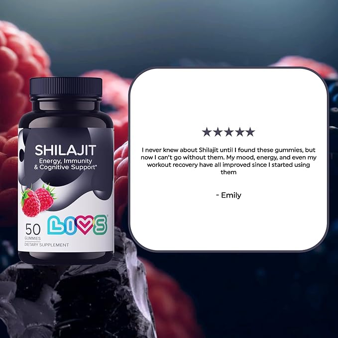 LIVS Shilajit Gummies for Men &amp Women – 1000mg Pure Himalayan Resin Extract Rich in Fulvic Acid &amp 85+ Trace Minerals – Natural Energy &amp Immune Support Supplement – Vegan Raspberry Flavor