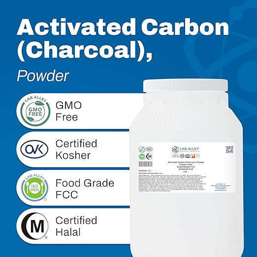 Lab Alley Activated Charcoal Powder Food Grade Kosher Certified Halal Wood Based Ideal for Water &amp Air Filtration Detoxifying Skincare Products and Odor Control (10 Pounds)