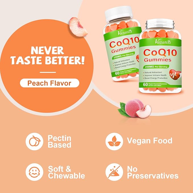 2 Pack CoQ10 Gummies 250 mg Plus Omega-3 Magnesium Vitamin B12 for Cellular Energy Brain &amp Antioxidant 5X Better Absorption Coenzyme Q10 Supplement - 120 Cts