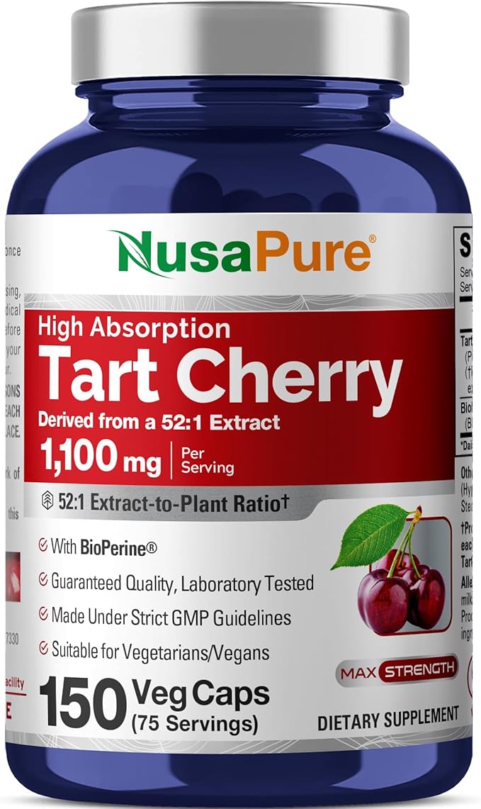 NusaPure Tart Cherry Capsules 1100 mg 150 Veg Capsules (Non-GMO Vegan)