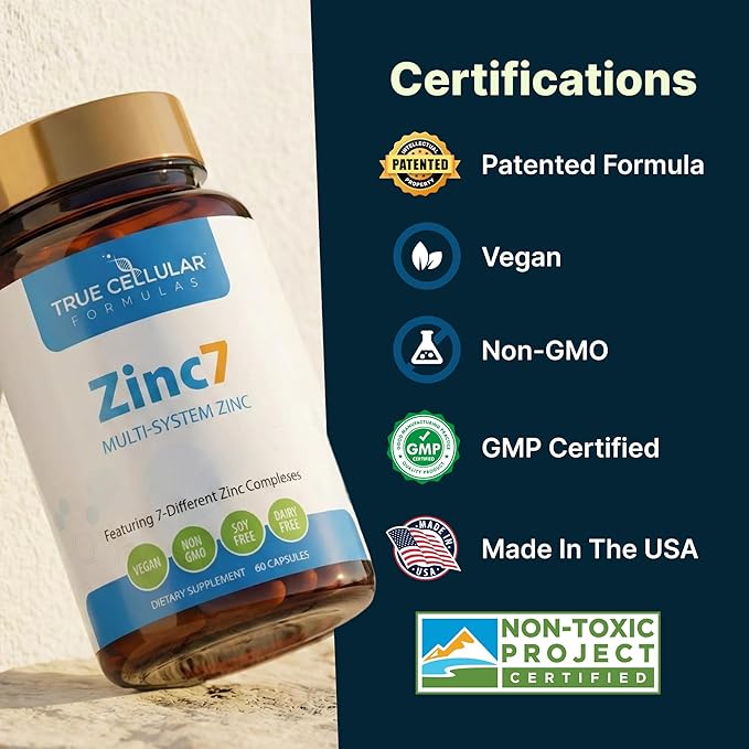 Zinc7: 7-in-1 Zinc Complex 50mg - Maximum Absorption for Immune Defense Deep Sleep &amp All-Day Energy | Hormone Balance Mental Focus &amp Metabolism Support | 60 Vegan Capsules