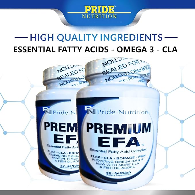 Pride Nutrition Premium EFA (2 Pack of 60 Softgels Pills) Omega 3-6-9 Supplement for Men and Women 5 in 1 - EPA DHA GLA ALA &amp CLA Essential Fatty Acids with Fish Oil