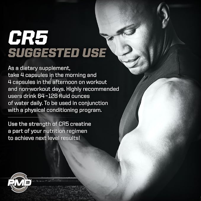 PMD Sports CR5 Professional Creatine Complex - Improved Recovery Reduce Soreness Lean Muscle Mass Gainer - Power 5 Creatine Blend for Strength Endurance and Recovery (240 Creatine Capsules)