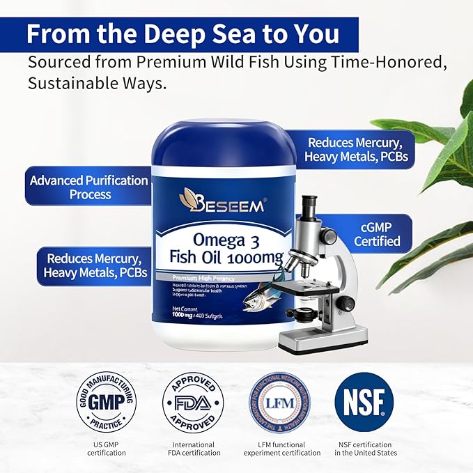 Omega-3 Fish Oil 1000mg Softgels - High Potency 360mg EPA + 240mg DHA per Serving Fish Oil Supplement from Wild-Caught Deep Ocean Fish Heart &amp Brain Support 400 Softgels