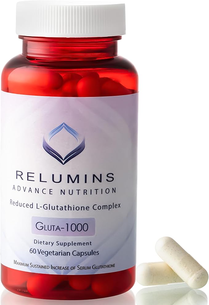 Relumins L-Glutathione Supplement Complex - Wellness Gift for Mom - World’s Most Advanced Reduced Glutathione 1000mg with Alpha Lipoic Acid for Smoother &amp Brighter Skin Made in USA - 60 Caps
