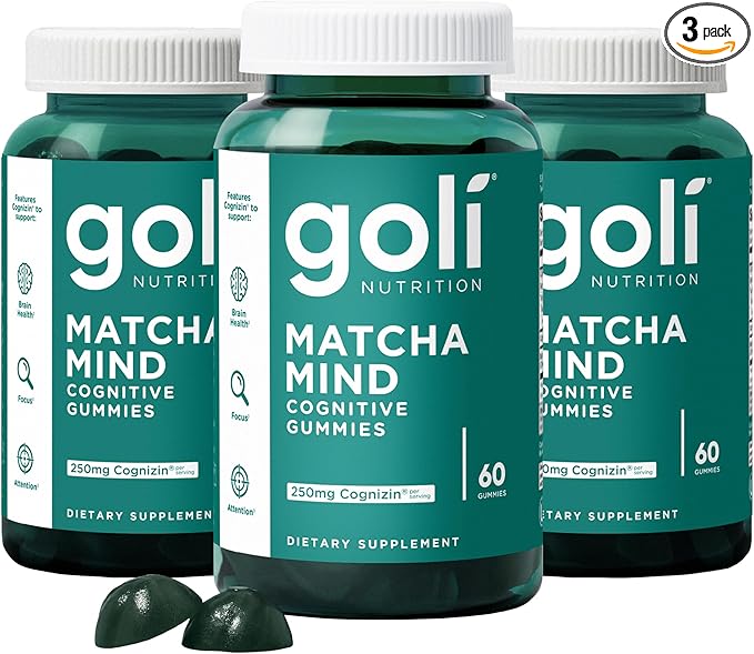 Goli Matcha Mind Gummies - 180 Count - Green Tea Leaves Powder with Cognizin for Focus Attention and Brain Health Vegan Non-GMO Gluten-Free &amp Gelatin Free.