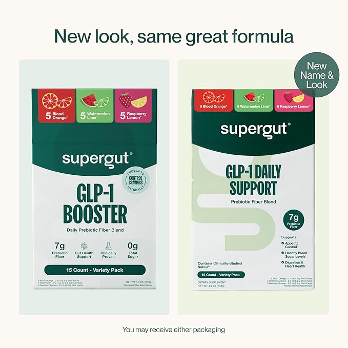 Supergut GLP1 Daily Support Variety Pack - High Fiber GLP-1 Supplement Powder for Women &amp Men - Sugar-Free Drink Mix for Gut Health &amp Digestive Support (15 Servings)