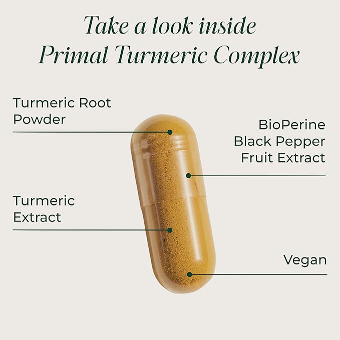 Primal Harvest 1 Pack Primal Turmeric Complex w/Black Pepper Extract Joint and Mobility Support Turmeric Supplement for Women &amp Men 60 Capsules