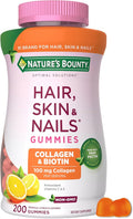 Nature's Bounty Optimal Solutions Hair Skin and Nails Collagen Pectin Gummies 100 mg Collagen and 2500 mcg Biotin Per Serving No Stick Gummy Tropical Citrus Flavor 200 ct 100 Total Servings