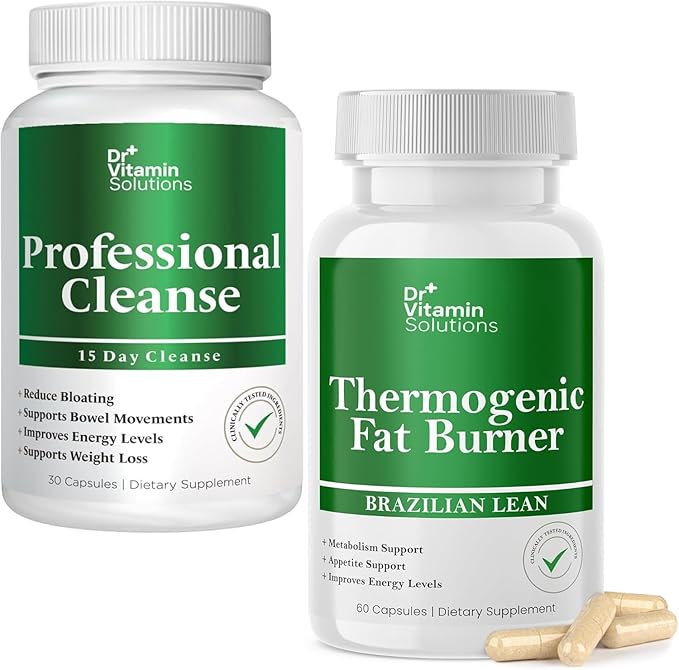 DR VITAMIN SOLUTIONS Professional Detox Cleanse and Thermogenic Fat Burner Bundle - 15 Day Cleanse for Weight Management Gut Health and Bloating Relief - 2-Pack of Each